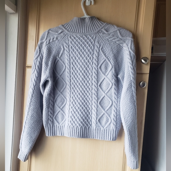 Aritzia Sunday Best Merino Wool Blend Boreal 1/4 Zip Cable Knit Sweater. - Picture 3 of 10